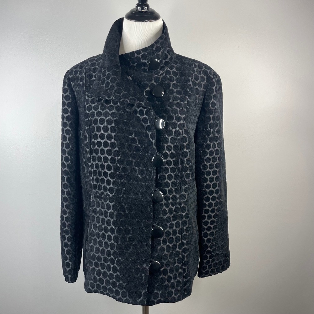 Chicos Black Silver‎ Polka Dot Honeycomb Button Front Jacket Blazer Size 2 L